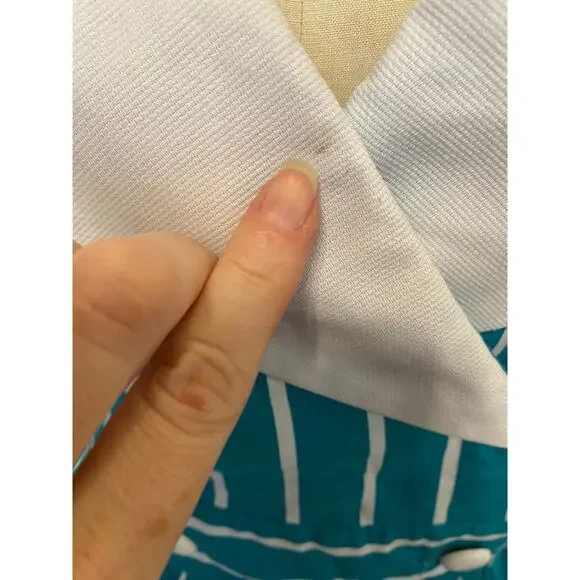 Vintage 1980s teal striped dress sailor collar cotton 80s style large retro 38 - Picture 4 of 9